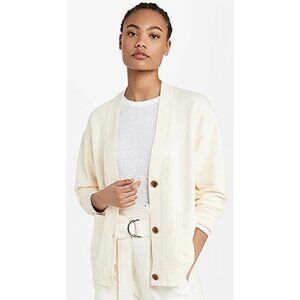 VINCE Women's Oversize Cotton Fleece Cardigan Size L In Flax